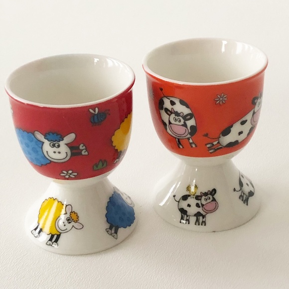 Set 2 William & Maxwell Whimsical Egg Cups Cows Ships Bees Flowers - Picture 4 of 10